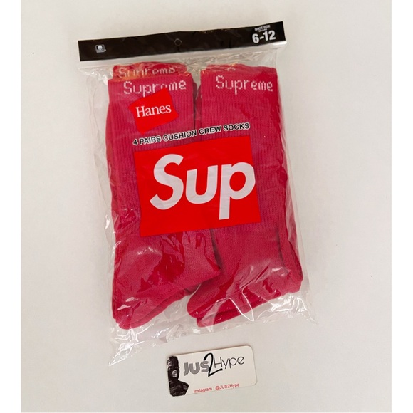 Hanes Supreme Pink Crew Socks - 4 Pairs - Picture 1 of 3